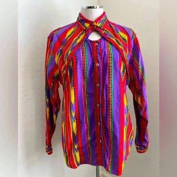 Vintage 90s Rodeo Western Wear Geometric Colorful Cotton Woman’s Shirt Size L - Picture 1 of 6